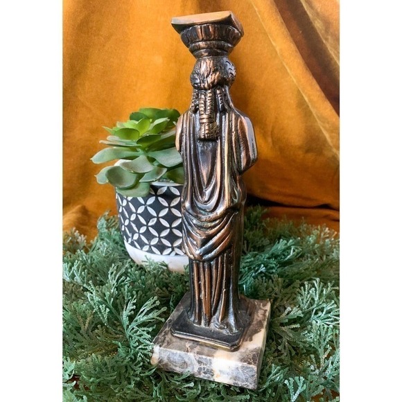MID Century Kareates Bronze & Marble Greek Statue Sculpture 9 1/2" Tall - Picture 2 of 8